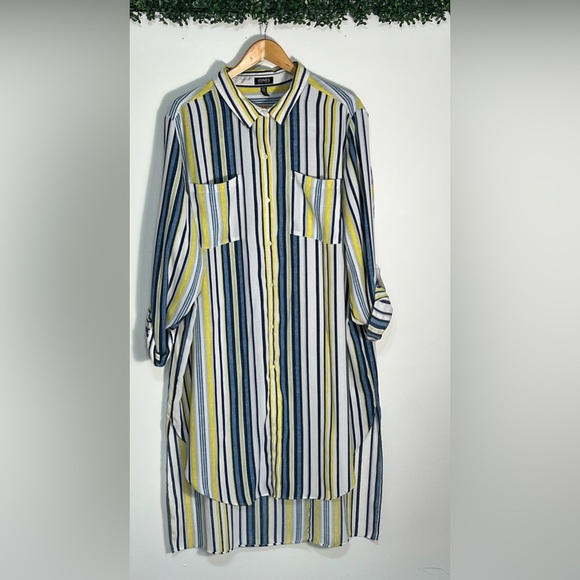 Jones New York Yellow Blue Striped Linen Button Up Tunic Blouse Size 3X - Picture 3 of 12